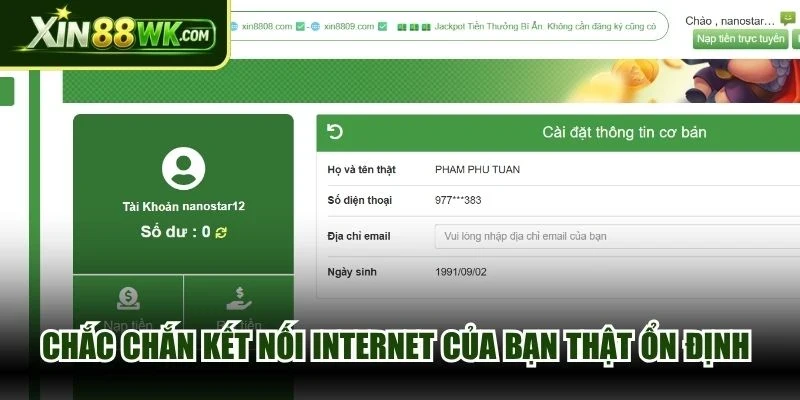 Chắc chắn kết nối internet của bạn thật ổn định để đăng nhập